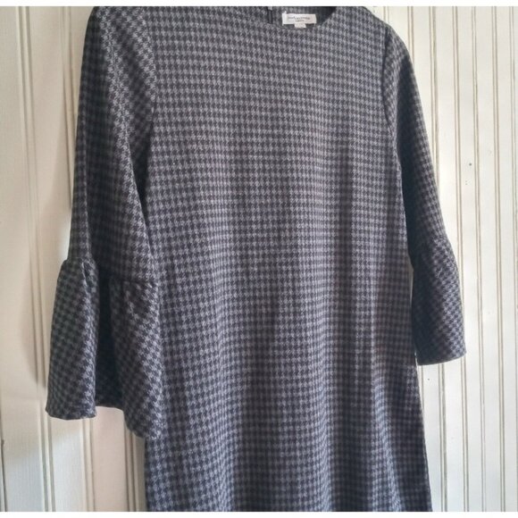 Beach Lunch Lounge Grey Plaid Sheath Dress with Bell Sleeve – Women's Dress - Picture 4 of 4